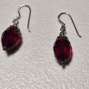 Vintage 925 Faceted Garnet Drop Earrings 18